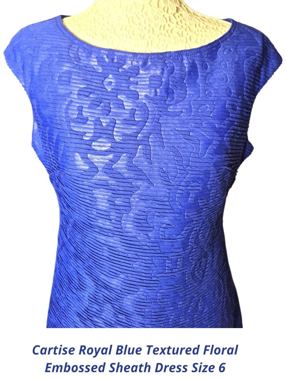 CARTISE - Royal Blue Textured Floral Sheath Dress -SIZE 6 - NWT - Picture 3 of 11